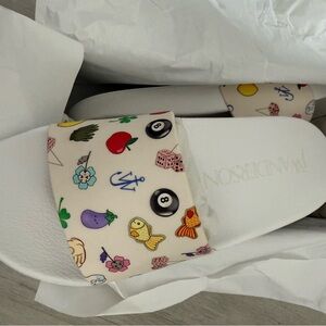 JW ANDERSON White Slide Sandals with Multicolor Icon Print